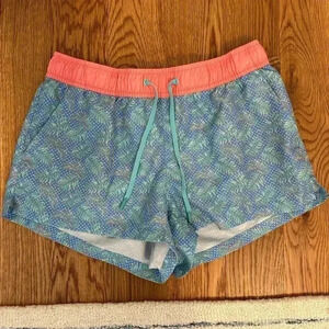 JADELYNN BROOKE Palm Leaf Running Athletic Shorts size Large Pink Blue Green